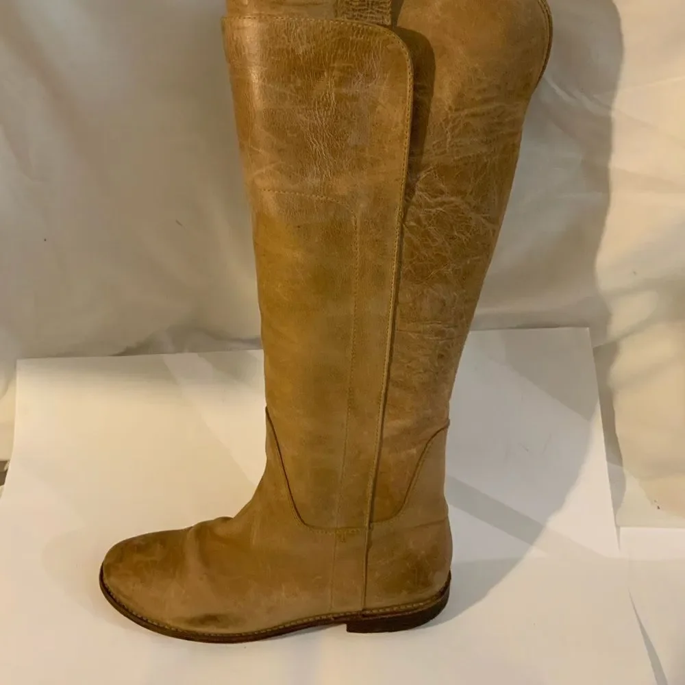 Frye Riding Boots Leather distressed Knee High Round Toe Brown US 6